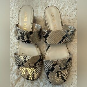 Anne Klein Snakeskin Sandals - Black and Cream
